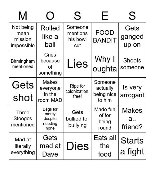 Average Moe experience Bingo Card