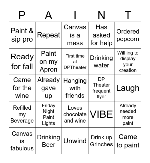 DP Theater-Sip Happens Bingo Card