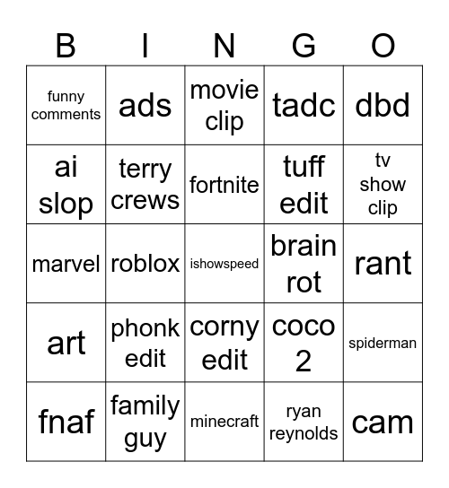 fat lil chud Bingo Card