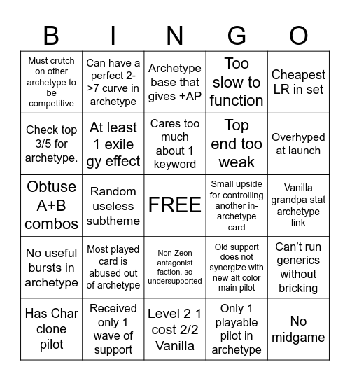 Gundam Trait Bingo Card