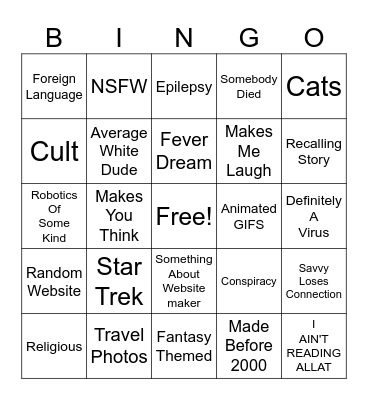 Old Website Bingo Card