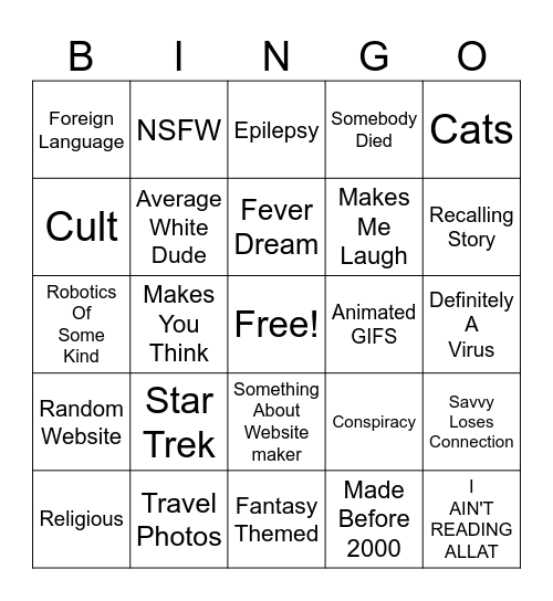 Old Website Bingo Card