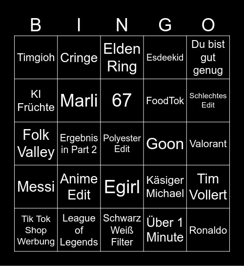 Tik Tok FY Bingo Card
