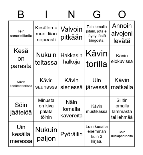 Kesälomalta paluu BINGO Card