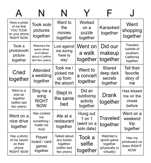 Anny's 25th Birthday BINGO! Bingo Card