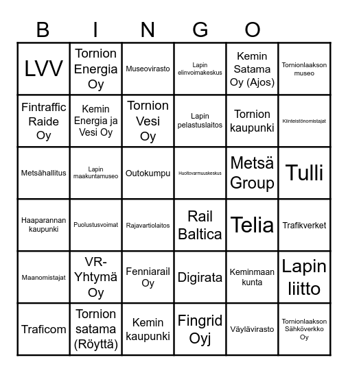 Rail Nordica Bingo Card