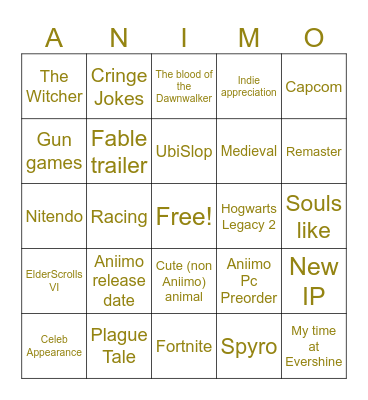 Games con 2026 Bingo Card