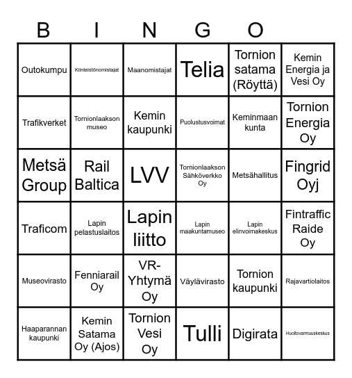 Rail Nordica Bingo Card