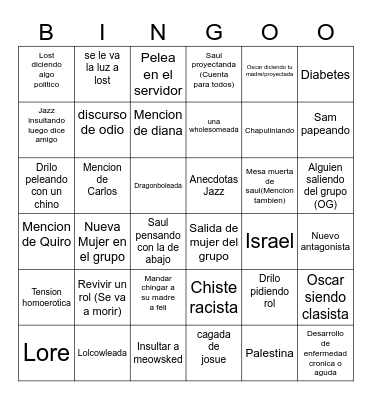 Sesiones de llamada de discord 2026 Bingo Card