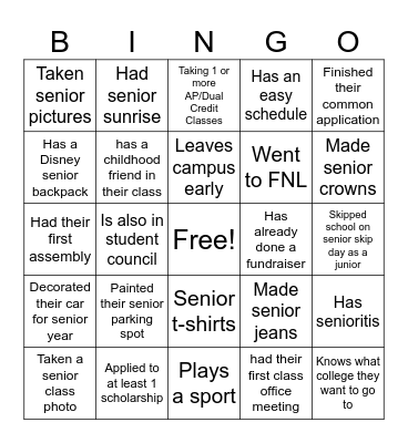 Senior Presidents Bingo Card