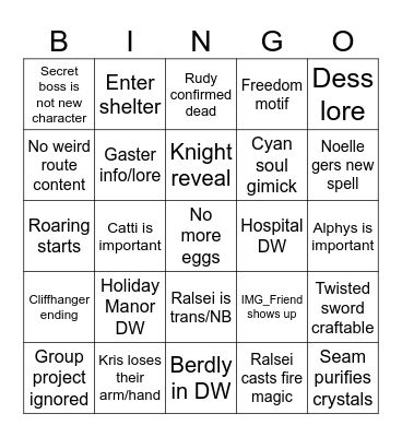 Deltarune Chapter 6 Bingo Card Bingo Card
