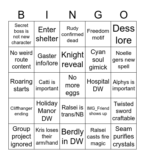 Deltarune Chapter 6 Bingo Card Bingo Card