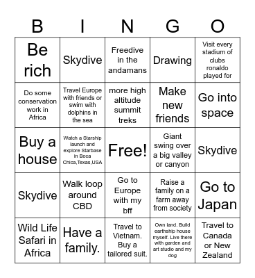 BUCKLIST BINGO Card