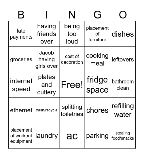 jacob, esther, nathan, isabel move in problems Bingo Card