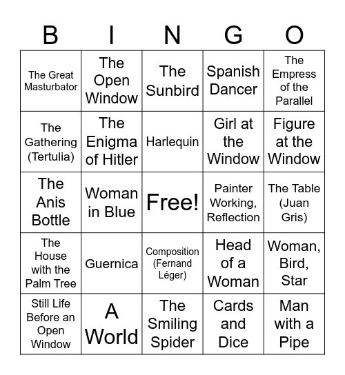 Reina Sofia Bingo Card