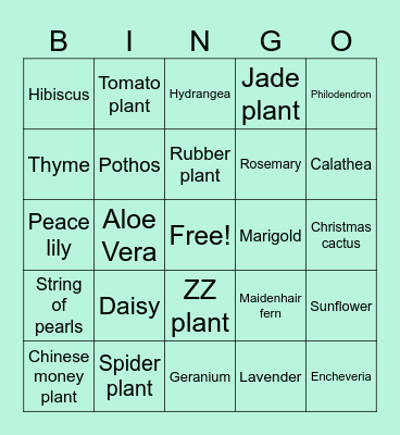 Secret Garden Plant Bingo Card