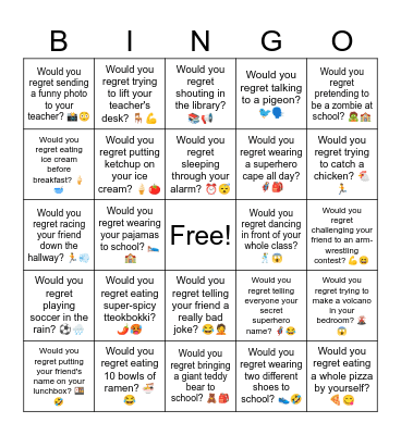 D9 Would you regret Bingo Card