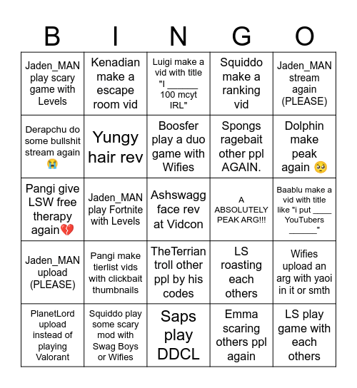 Mcyt 2027 Bingo Card