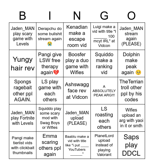 Mcyt 2027 Bingo Card