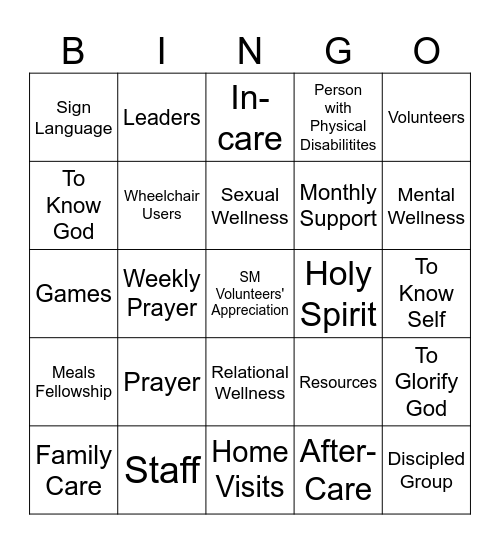 SM Volunteers' Appreciation Bingo Card