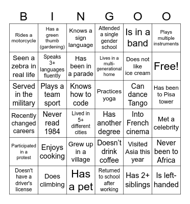 Classmate connect Bingo Card