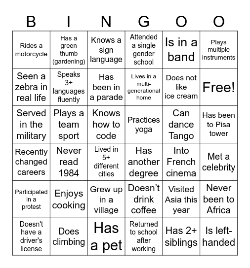 Classmate connect Bingo Card