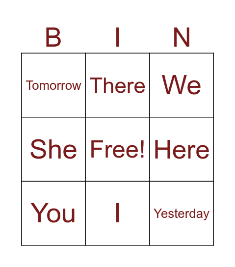 DEICTIC BINGO Card