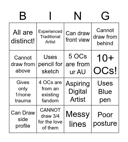 Artist Bingo!! Bingo Card