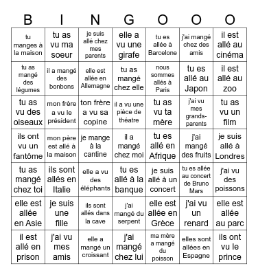 aller/voir/manger Bingo Card