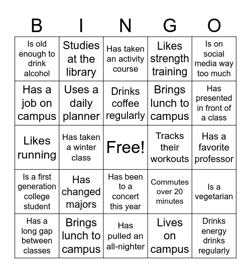 Student Bingo 2 Bingo Card