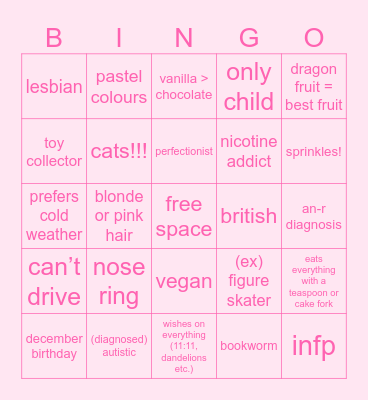 pixie Bingo Card