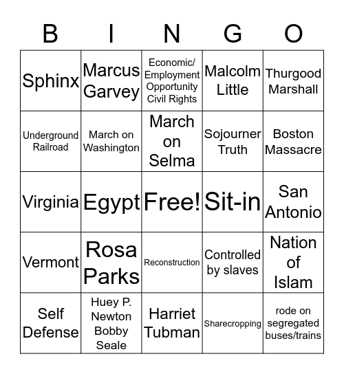 Black History Trivia Bingo Card