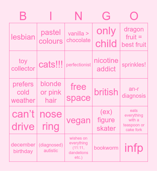 pixie Bingo Card