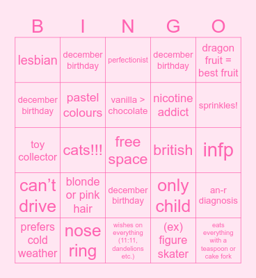 pixie Bingo Card
