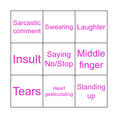Laura's reactions Bingo Card