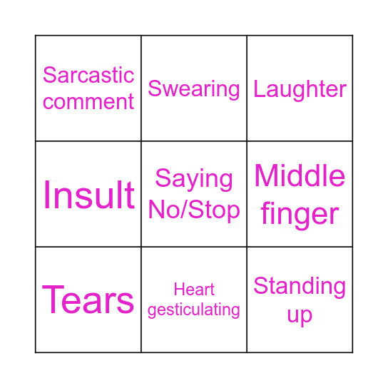 Laura's reactions Bingo Card