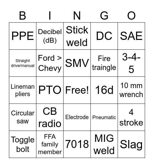 Shop Bingo Card