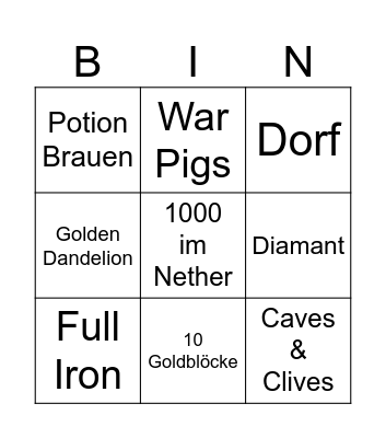 minecraft Bingo Card