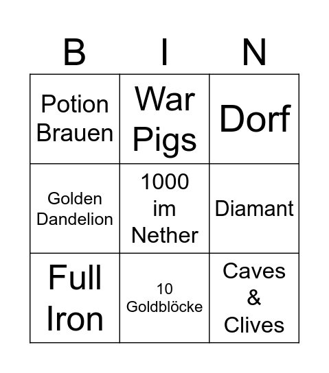 minecraft Bingo Card