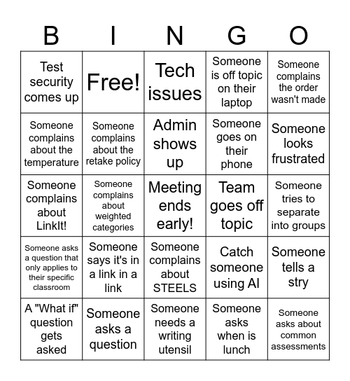 Intro Bingo Card