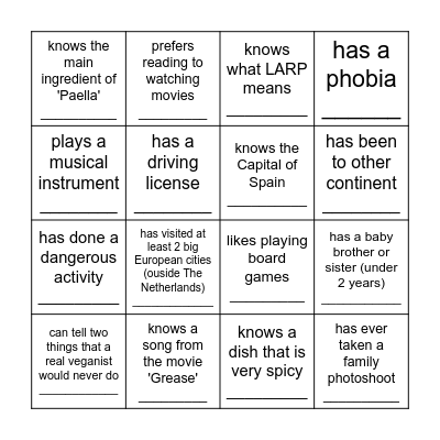 Find someone who... Bingo Card