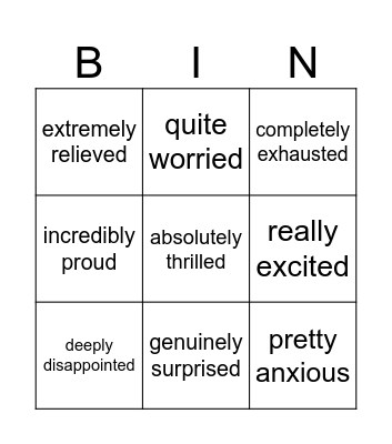 Emotions Bingo Card