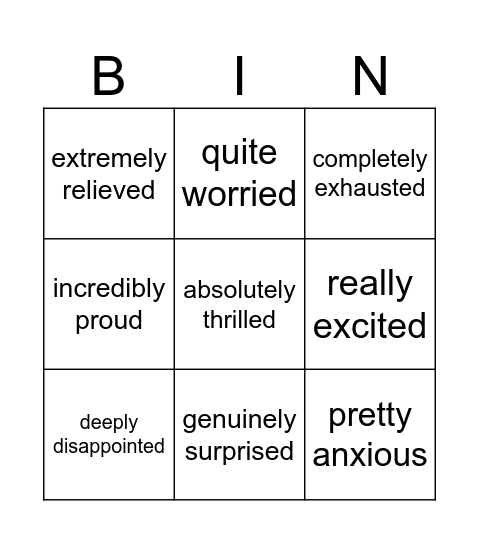 Emotions Bingo Card