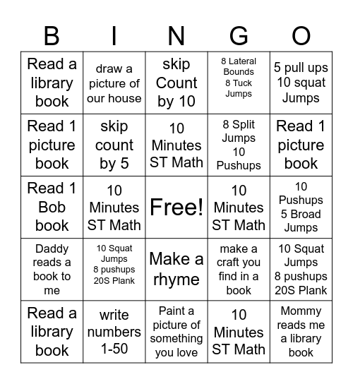 Reading Bingo Card