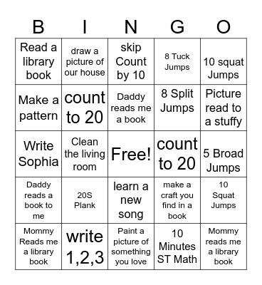 Reading Bingo Card