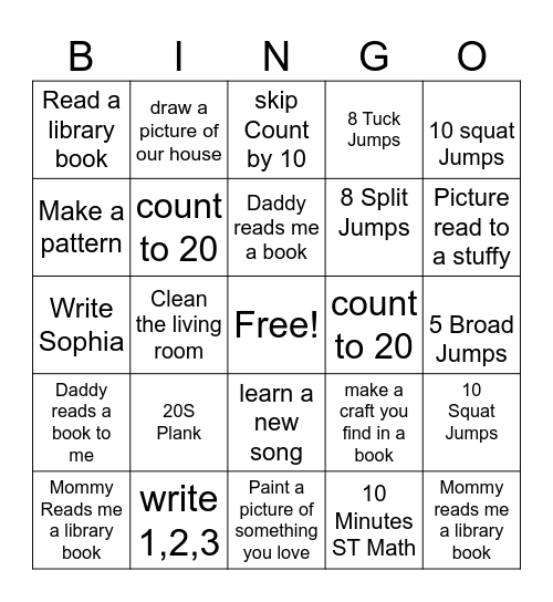 Reading Bingo Card