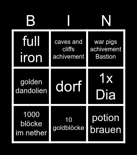 minecraft Bingo Card