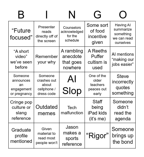 2026 PD Bingo Card