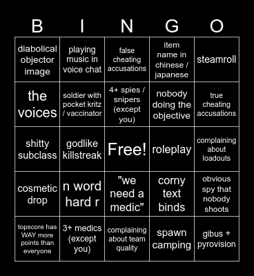 Casual TF2 Bingo Card