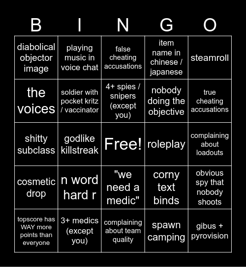 Casual TF2 Bingo Card